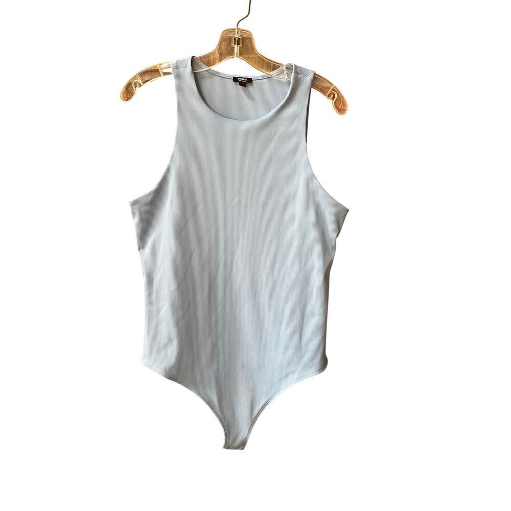 Express Body Contour Sleeveless Ribbed Bodysuit Size XL Blue Smoothing